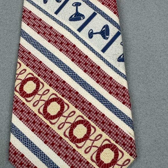 Vintage Mens Tie Red White Blue Geometric Nautical Print Wide 80s Retro NeckTie - Picture 2 of 7